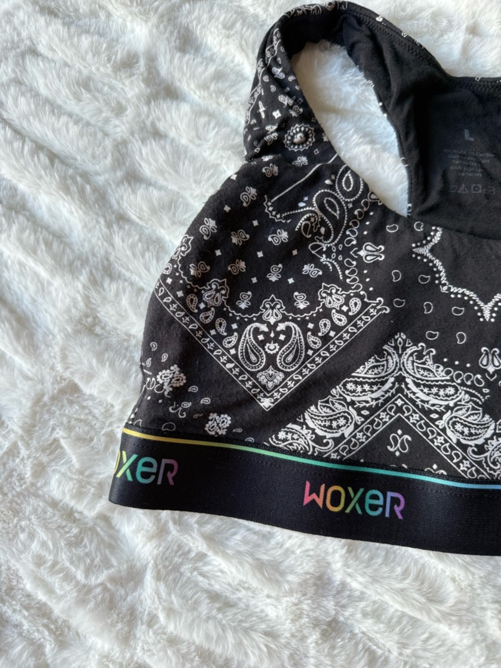 Woxer Black Bandana Print Sports Bra with Rainbow Logo